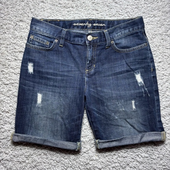 Seventy Seven Shorts Girls 14 Bermuda Cuffed Stretch Dark Distressed Casual - Picture 1 of 7